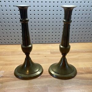 Two  Medium Height Candlestick Holders - Gold Color